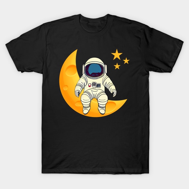 Funny astronaut design, astronaut sitting on the moon and stars T-Shirt by colorbyte